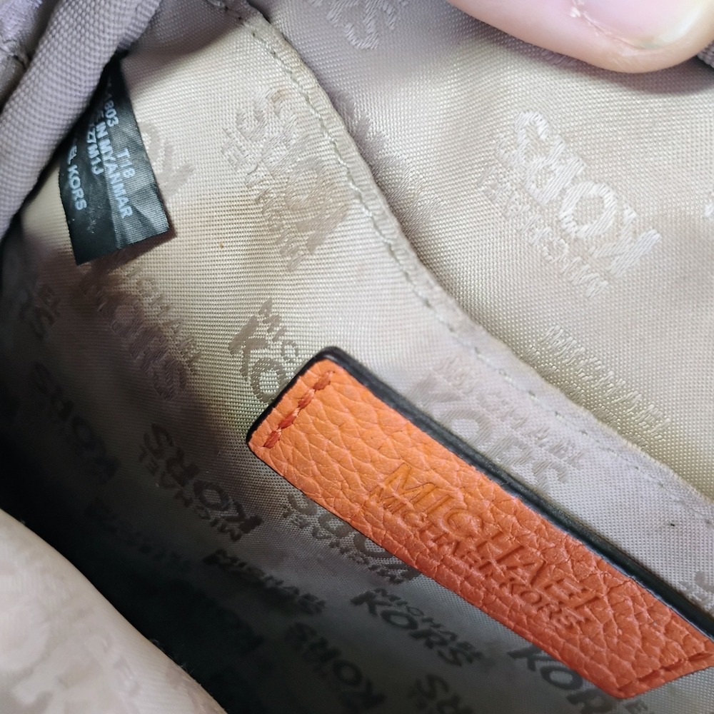 Michael Kors Signature Flight Crossbody Bag Brown Orange Leather Trim - Picture 11 of 16